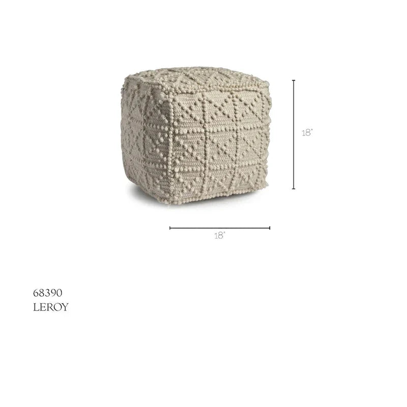 Pouf carré en laine crème Leroy avec détails popcorn