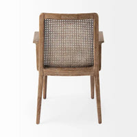 Chaise de salle à manger Clara à assise en tissu crème, dossier cannage et structure en bois massif brun clair