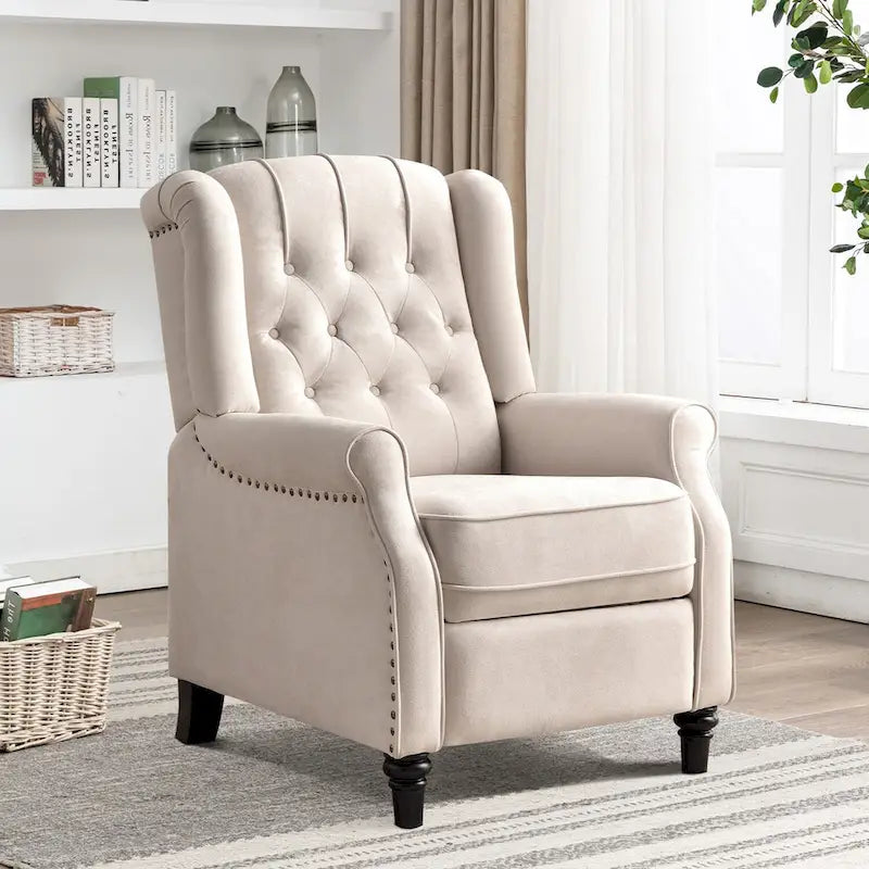 Fauteuil Inclinable à Dossier Poussé avec Dossier Capitonné et Pieds en Bois