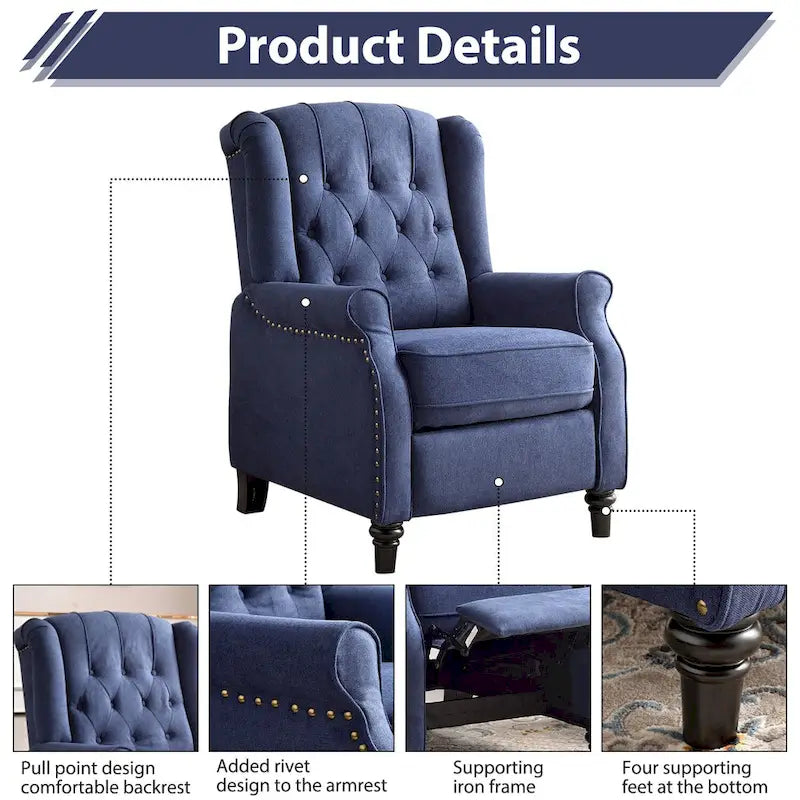 Fauteuil Inclinable à Dossier Poussé avec Dossier Capitonné et Pieds en Bois
