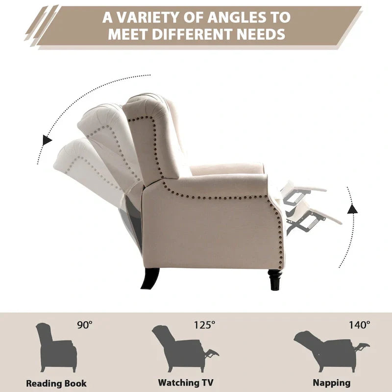 Fauteuil Inclinable à Dossier Poussé avec Dossier Capitonné et Pieds en Bois
