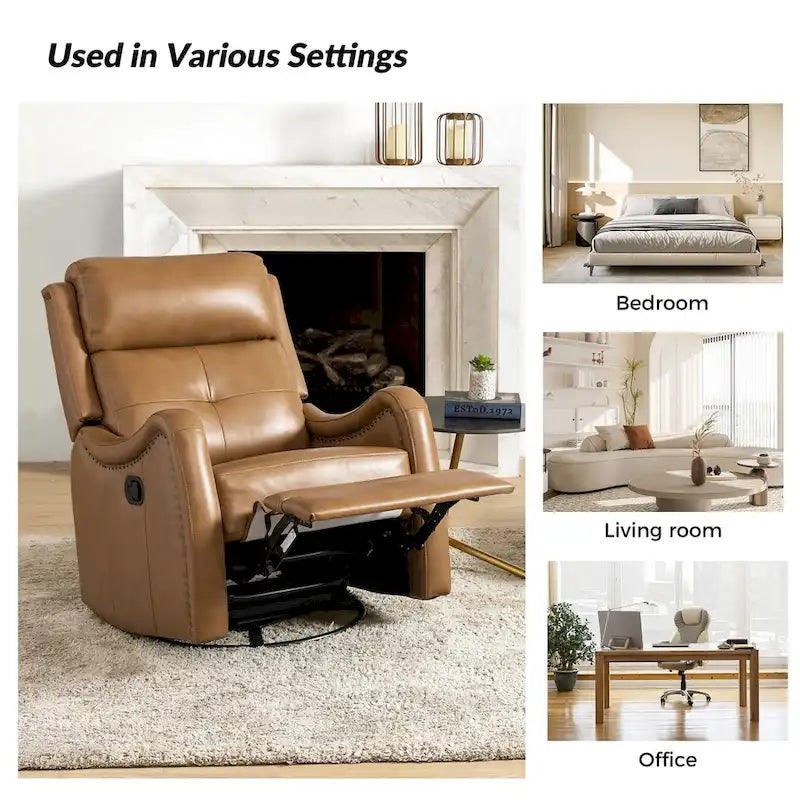 Lot de 2 Fauteuils Inclinables Pivotants à Bascule FrancoModern en Cuir Véritable avec Clous Décoratifs par HULALA HOME