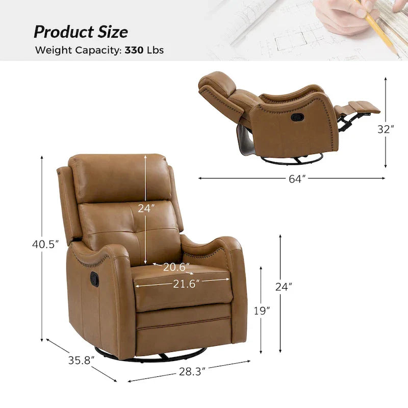 Lot de 2 Fauteuils Inclinables Pivotants à Bascule FrancoModern en Cuir Véritable avec Clous Décoratifs par HULALA HOME