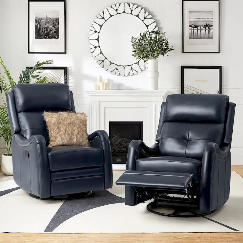 Lot de 2 Fauteuils Inclinables Pivotants à Bascule FrancoModern en Cuir Véritable avec Clous Décoratifs par HULALA HOME