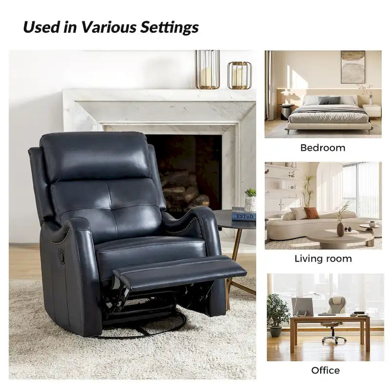 Lot de 2 Fauteuils Inclinables Pivotants à Bascule FrancoModern en Cuir Véritable avec Clous Décoratifs par HULALA HOME