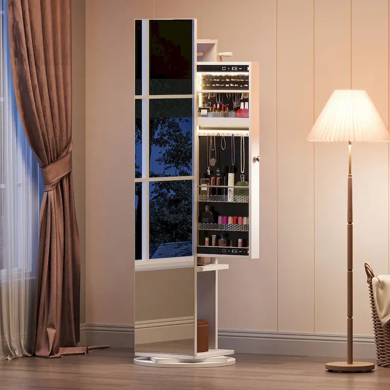 Armoire à bijoux Moasis 66 pouces de haut avec miroir pleine longueur, meuble sur pied verrouillable