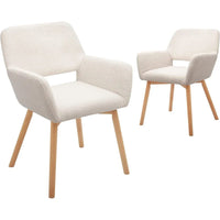 Fauteuils d'appoint modernes en velours avec pieds en bois massif, lot de 2, blanc