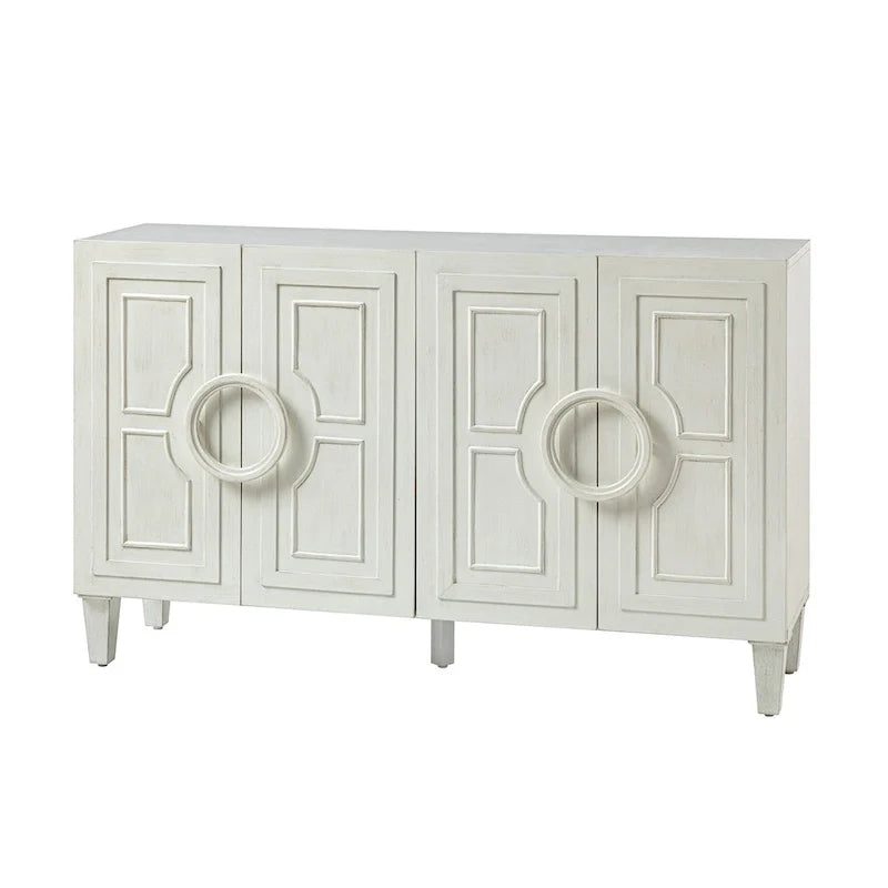 Buffet contemporain Connie de 58 po avec poignées de porte rondes en bois massif par HULALA HOME