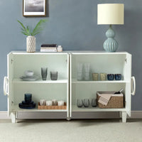Buffet contemporain Connie de 58 po avec poignées de porte rondes en bois massif par HULALA HOME
