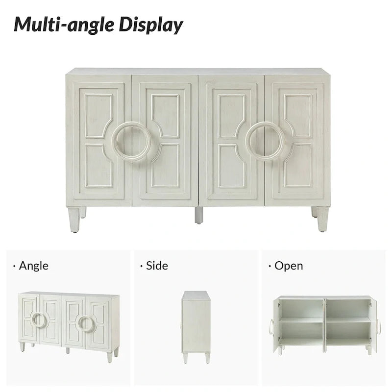 Buffet contemporain Connie de 58 po avec poignées de porte rondes en bois massif par HULALA HOME