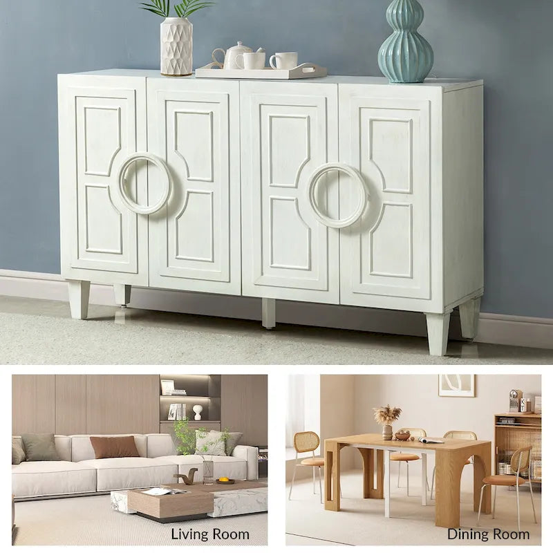 Buffet contemporain Connie de 58 po avec poignées de porte rondes en bois massif par HULALA HOME