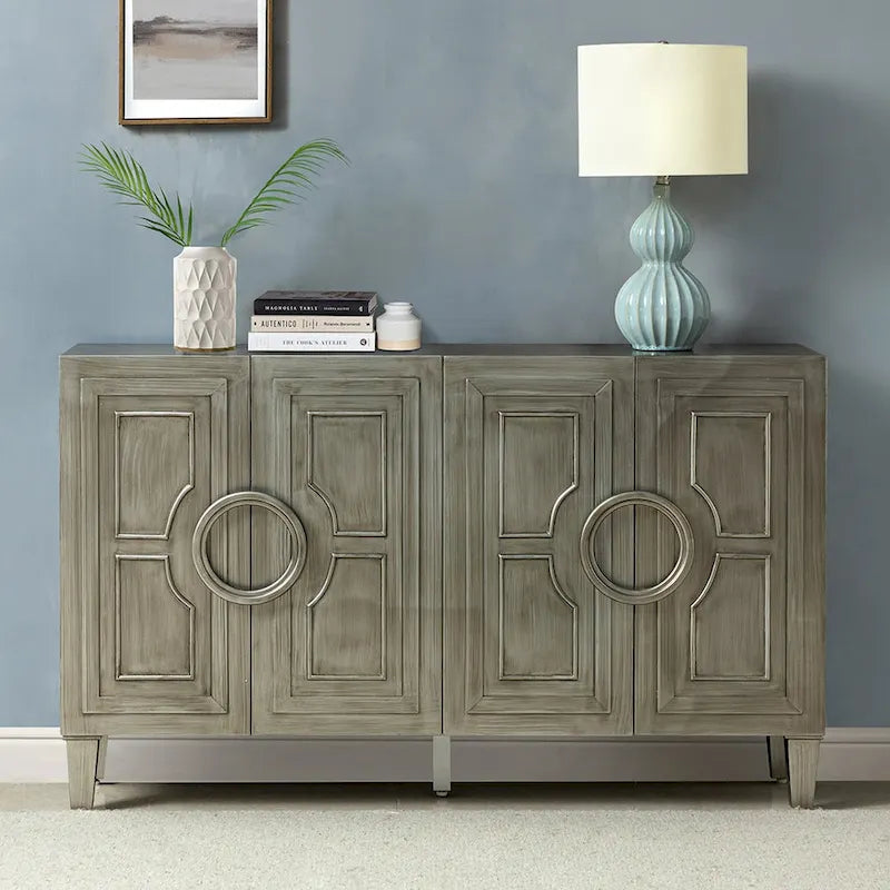 Buffet contemporain Connie de 58 po avec poignées de porte rondes en bois massif par HULALA HOME