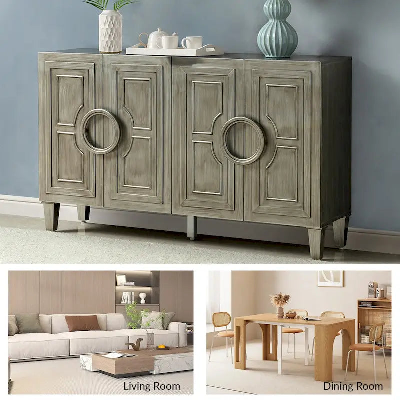Buffet contemporain Connie de 58 po avec poignées de porte rondes en bois massif par HULALA HOME