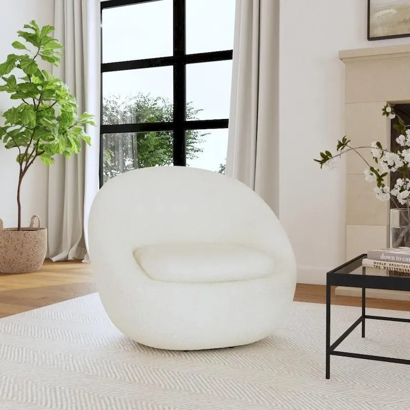 HomePop - Fauteuil pivotant en forme de tonneau rond, sherpa blanc