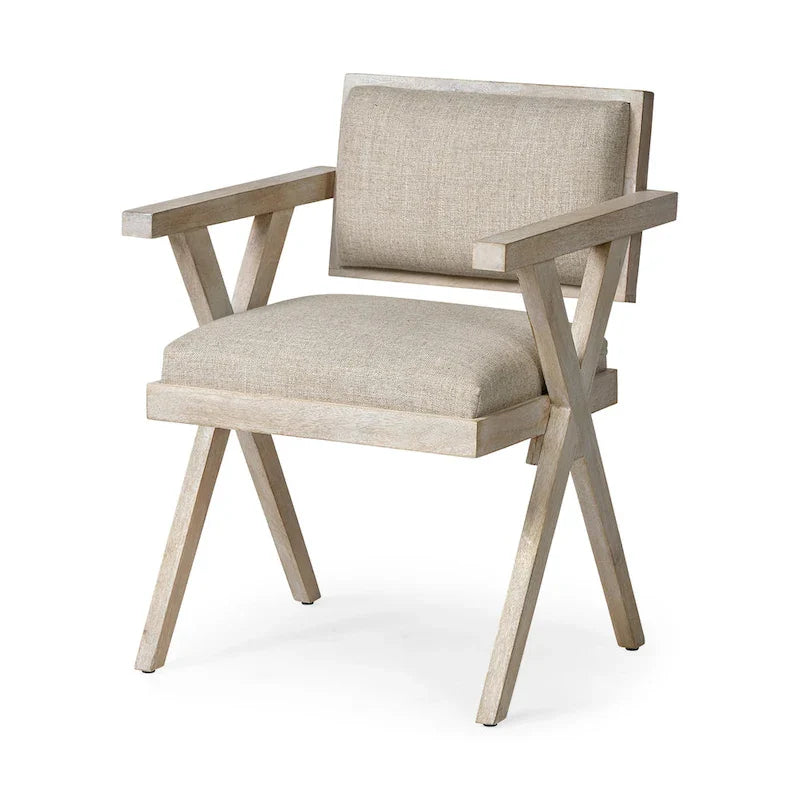 Topanga Chaise de salle à manger à assise enveloppante en tissu beige avec structure en bois massif blond - 23L x 22P x 31.5H