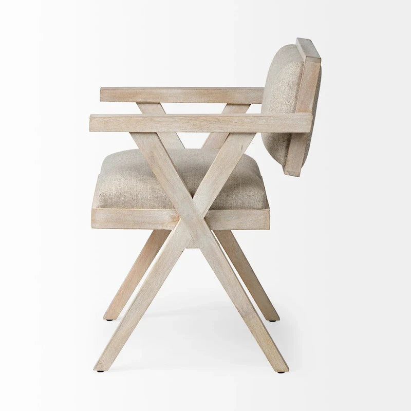 Topanga Chaise de salle à manger à assise enveloppante en tissu beige avec structure en bois massif blond - 23L x 22P x 31.5H