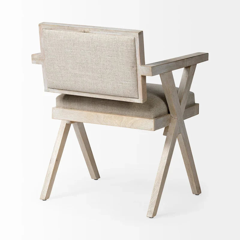 Topanga Chaise de salle à manger à assise enveloppante en tissu beige avec structure en bois massif blond - 23L x 22P x 31.5H