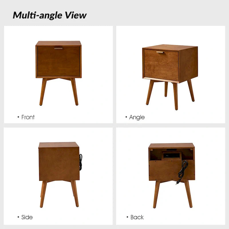 Table de chevet Isabel Mid-Century à 2 tiroirs en bois par HULALA HOME