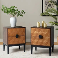 Table de chevet moderne 25 po de haut à 2 tiroirs avec station de recharge et pieds réglables (lot de 2) par HULALA HOME