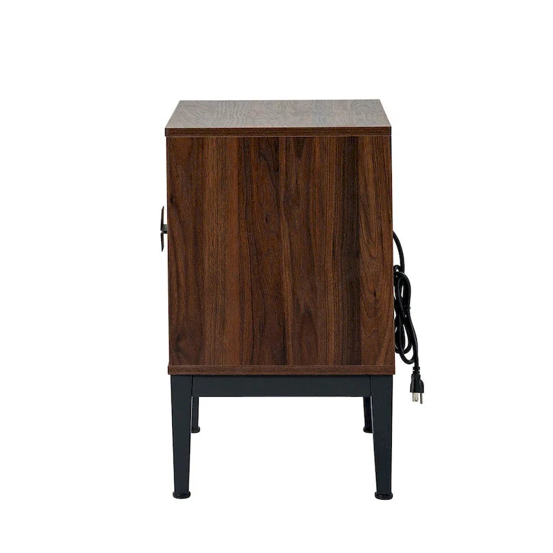 Table de chevet moderne 25 po de haut à 2 tiroirs avec station de recharge et pieds réglables (lot de 2) par HULALA HOME