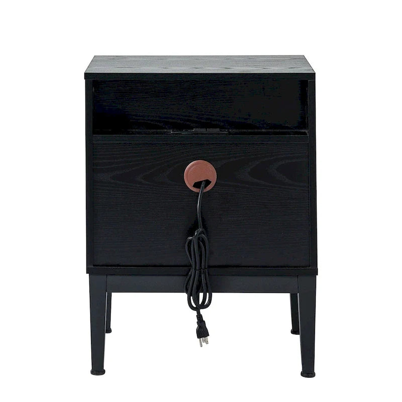 Table de chevet moderne 25 po de haut à 2 tiroirs avec station de recharge et pieds réglables (lot de 2) par HULALA HOME