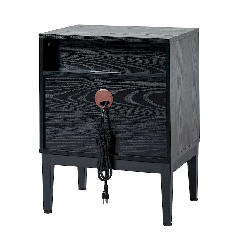 Table de chevet moderne 25 po de haut à 2 tiroirs avec station de recharge et pieds réglables (lot de 2) par HULALA HOME