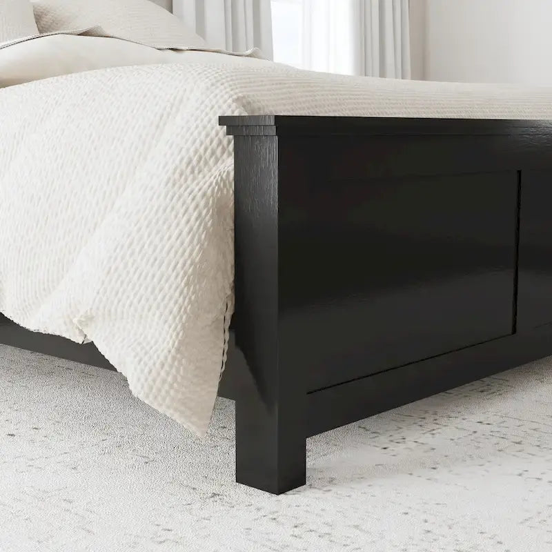 Lit King Oak Park en bois noir et deux tables de nuit
