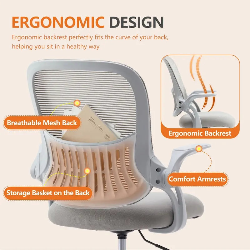 Chaise de bureau ergonomique haute de dessin avec accoudoirs rabattables