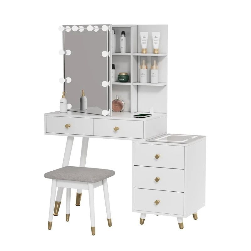 Ensemble coiffeuse 5 tiroirs avec prises