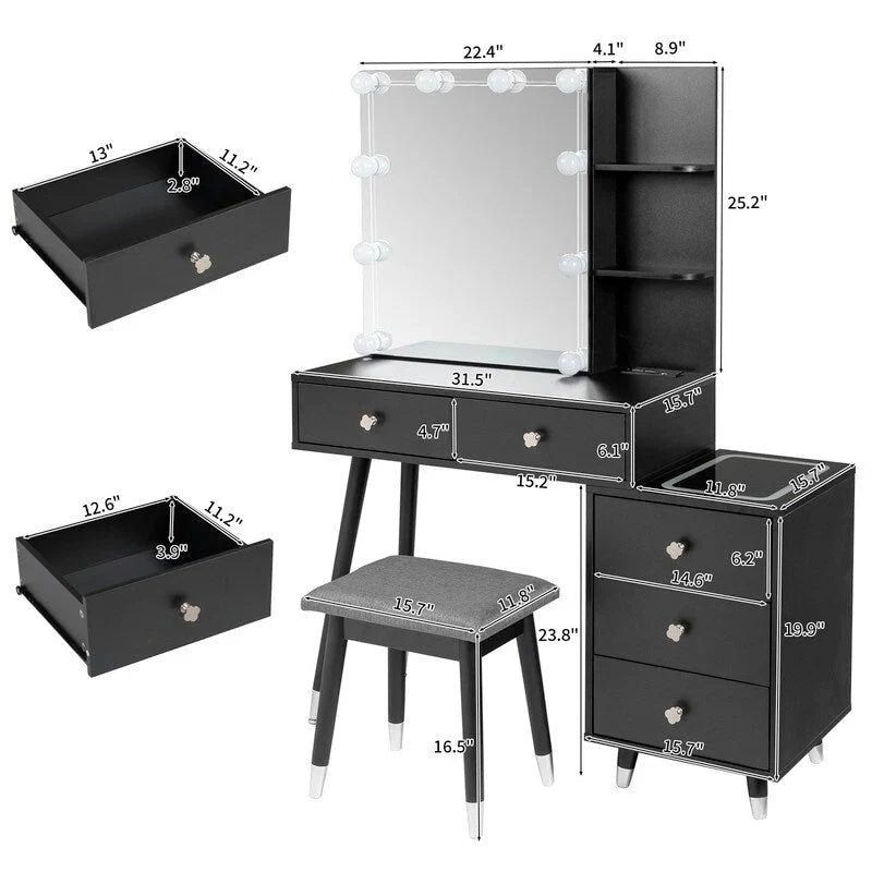 Ensemble coiffeuse 5 tiroirs avec prises