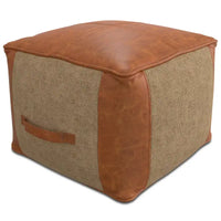 WYNDENHALL Castlebridge Pouf carré bohème en cuir véritable, couleur havane