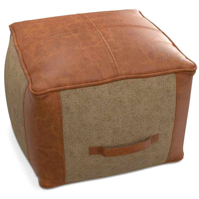 WYNDENHALL Castlebridge Pouf carré bohème en cuir véritable, couleur havane