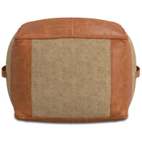 WYNDENHALL Castlebridge Pouf carré bohème en cuir véritable, couleur havane