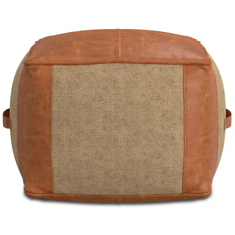 WYNDENHALL Castlebridge Pouf carré bohème en cuir véritable, couleur havane