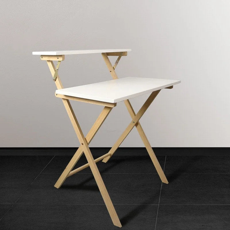 Bureau de travail pliable en bois massif à 2 niveaux pour ordinateur portable