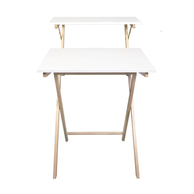 Bureau de travail pliable en bois massif à 2 niveaux pour ordinateur portable