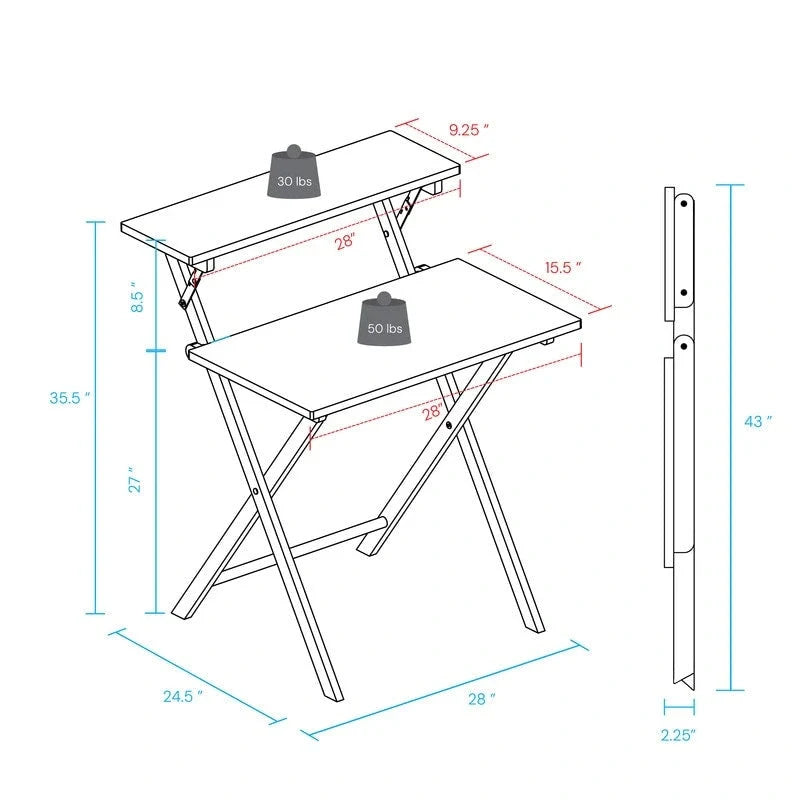 Bureau de travail pliable en bois massif à 2 niveaux pour ordinateur portable