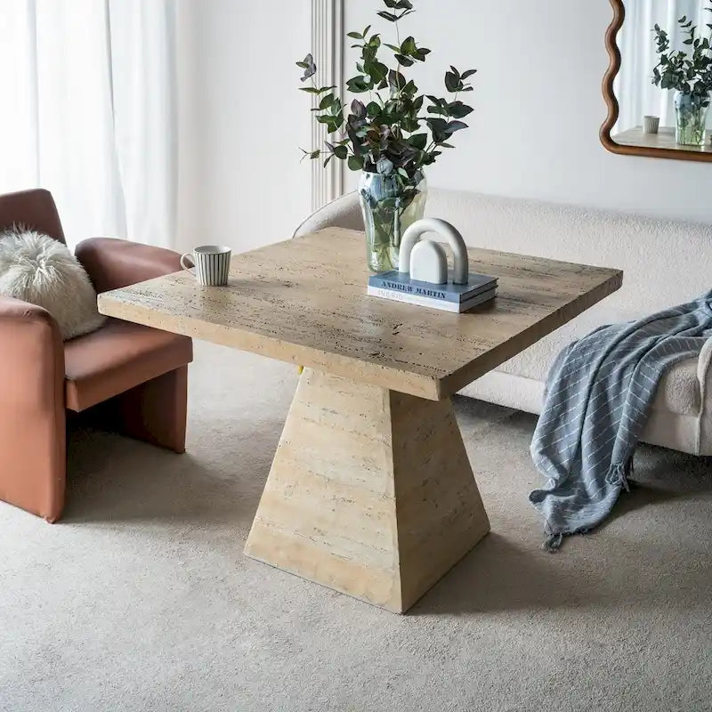 Table à manger carrée en ciment avec base à piédestal