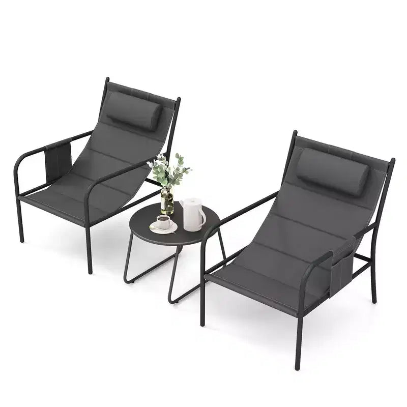 Costway Ensemble bistro d'extérieur 3 pièces, tissu d'assise respirant et appuie-tête confortable, métal pour cour