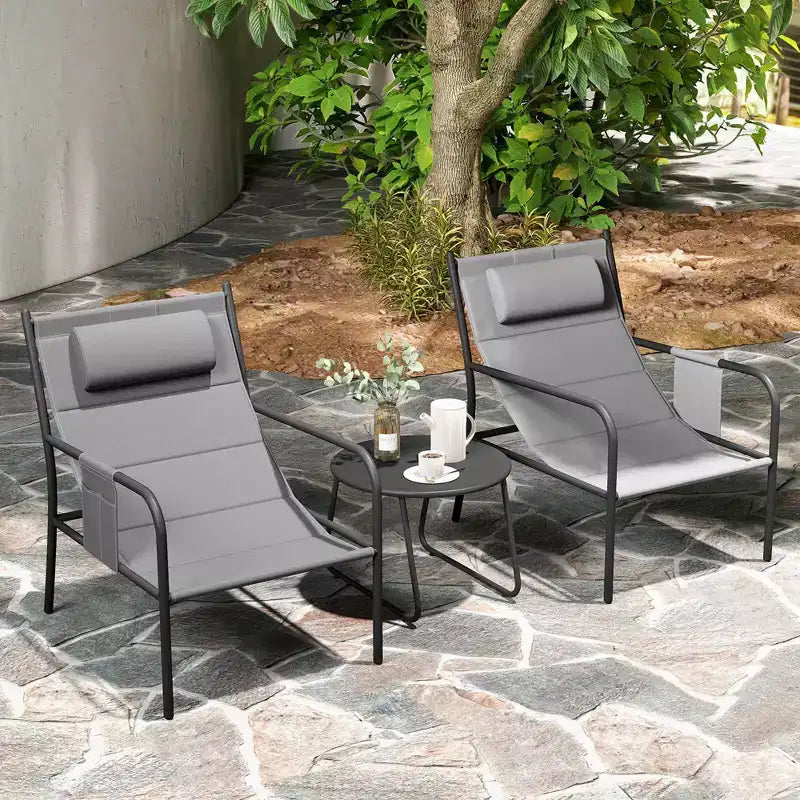 Costway Ensemble bistro d'extérieur 3 pièces, tissu d'assise respirant et appuie-tête confortable, métal pour cour
