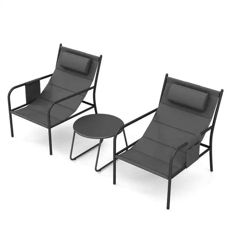 Costway Ensemble bistro d'extérieur 3 pièces, tissu d'assise respirant et appuie-tête confortable, métal pour cour