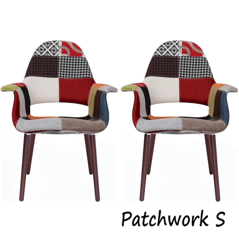Lot de 2 fauteuils modernes rembourrés en tissu organique avec pieds en bois noyer brun foncé pour salle à manger, bureau ou fauteuil d'appoint