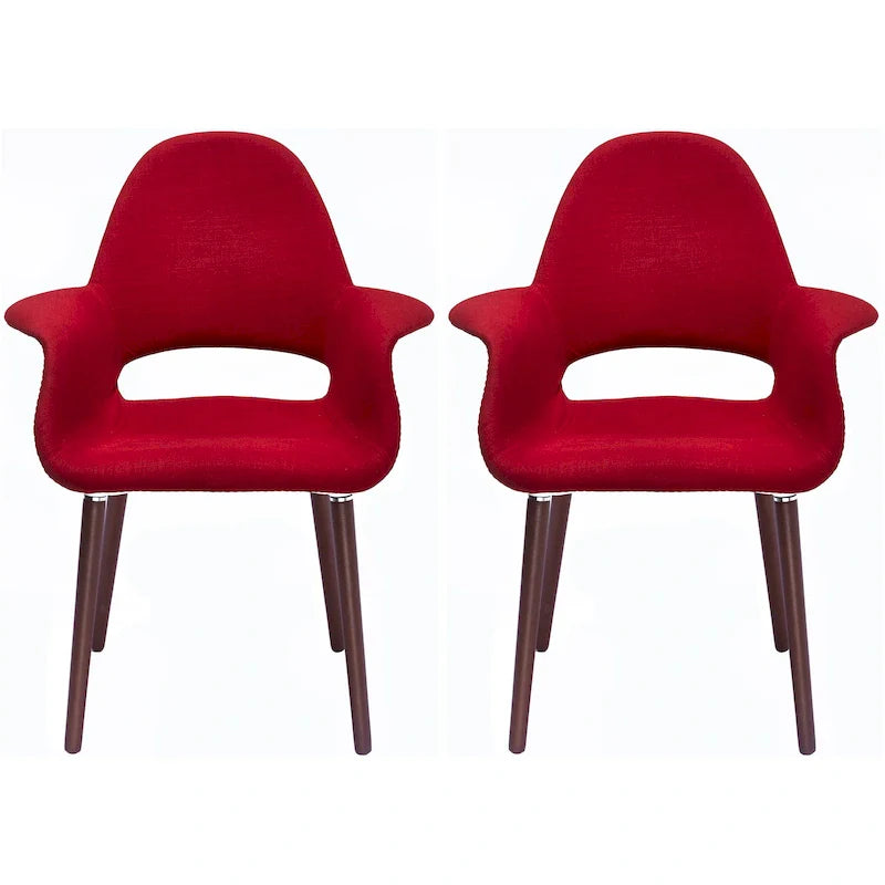 Lot de 2 fauteuils modernes rembourrés en tissu organique avec pieds en bois noyer brun foncé pour salle à manger, bureau ou fauteuil d'appoint
