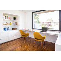Lot de 2 fauteuils modernes rembourrés en tissu organique avec pieds en bois noyer brun foncé pour salle à manger, bureau ou fauteuil d'appoint