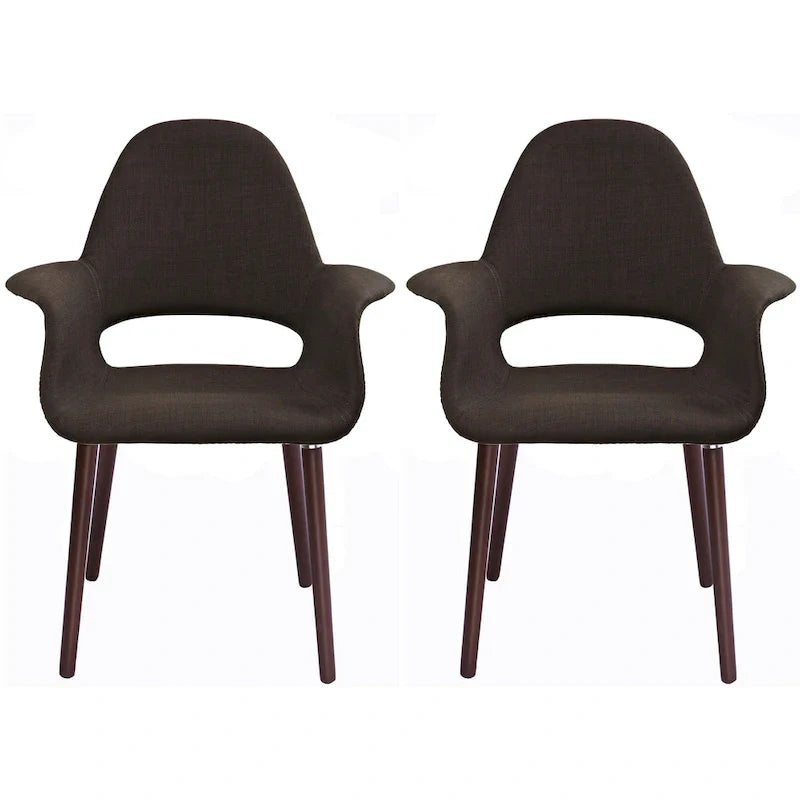 Lot de 2 fauteuils modernes rembourrés en tissu organique avec pieds en bois noyer brun foncé pour salle à manger, bureau ou fauteuil d'appoint