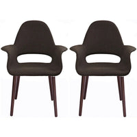 Lot de 2 fauteuils modernes rembourrés en tissu organique avec pieds en bois noyer brun foncé pour salle à manger, bureau ou fauteuil d'appoint