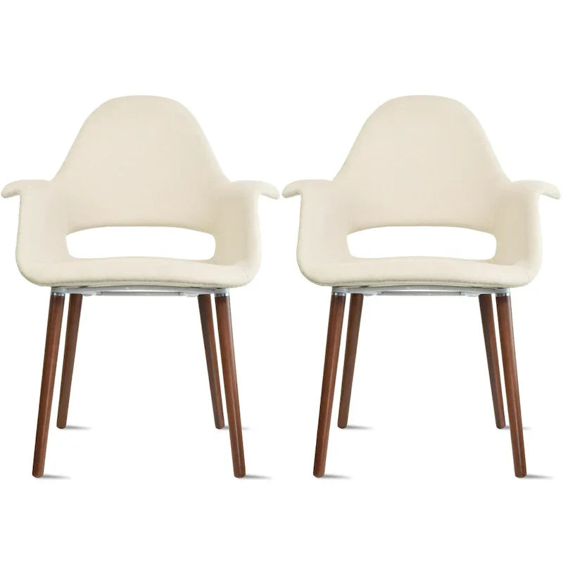 Lot de 2 fauteuils modernes rembourrés en tissu organique avec pieds en bois noyer brun foncé pour salle à manger, bureau ou fauteuil d'appoint