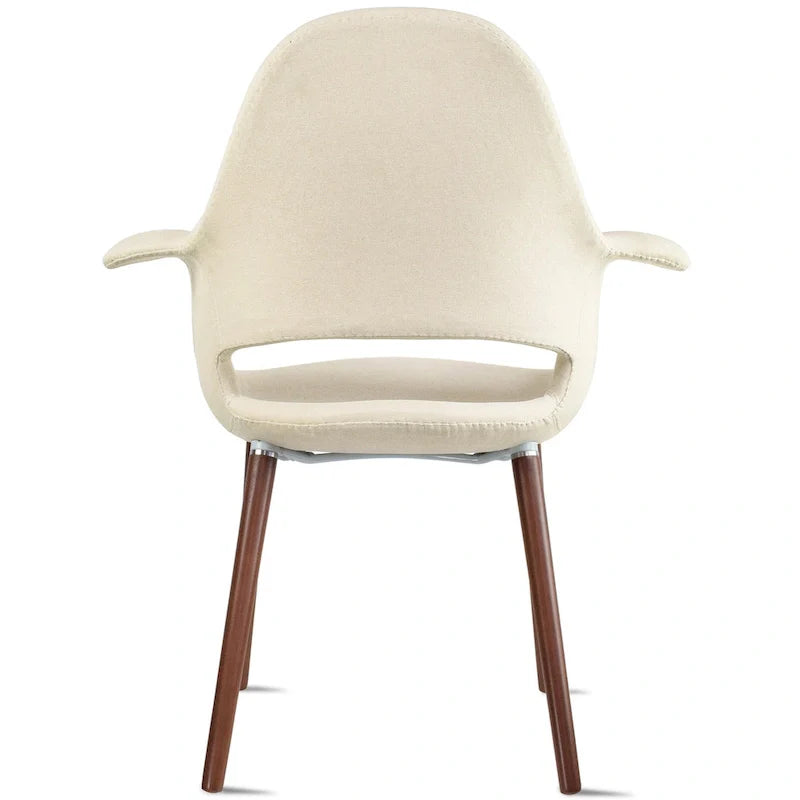 Lot de 2 fauteuils modernes rembourrés en tissu organique avec pieds en bois noyer brun foncé pour salle à manger, bureau ou fauteuil d'appoint