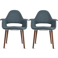 Lot de 2 fauteuils modernes rembourrés en tissu organique avec pieds en bois noyer brun foncé pour salle à manger, bureau ou fauteuil d'appoint