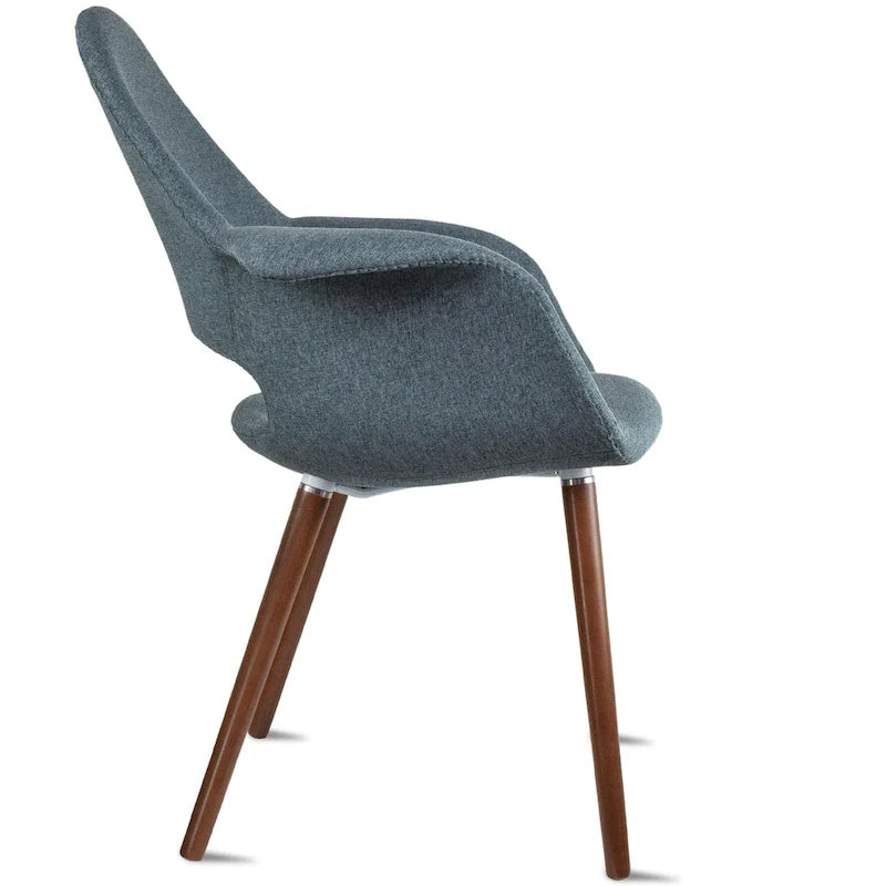 Lot de 2 fauteuils modernes rembourrés en tissu organique avec pieds en bois noyer brun foncé pour salle à manger, bureau ou fauteuil d'appoint